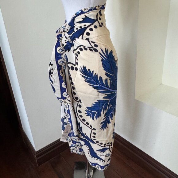 Johanna Ortiz Magic Floral Twist Pareo In China Blue Scarf Sarong Wrap - Picture 4 of 10